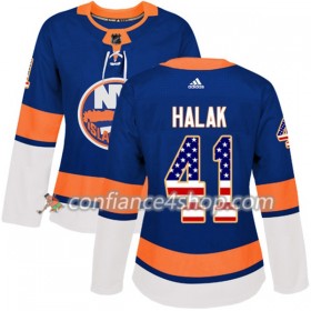 Adidas Maillot de Hockey New York Islanders Jaroslav Halak 41 2017-2018 Bleu USA Flag Fashion Authentic - Femme